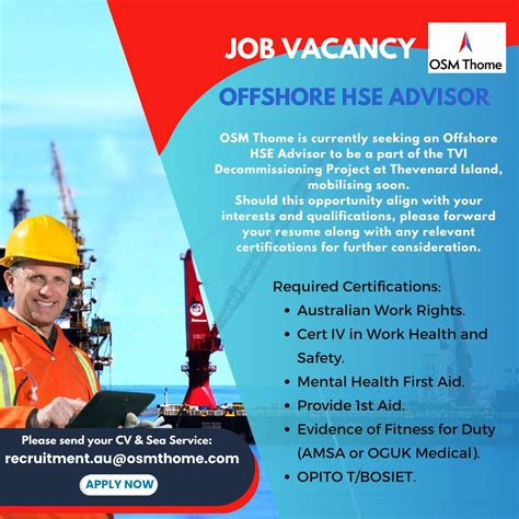 offshore hse advisor role.